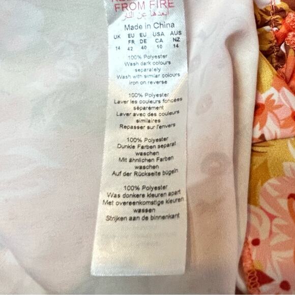 boohoo Romper Womens Size 10 Orange Yellow Ruffled Romantic Ruched Floral Whimsy - Picture 7 of 8